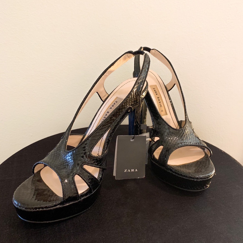 Zara black faux python platform